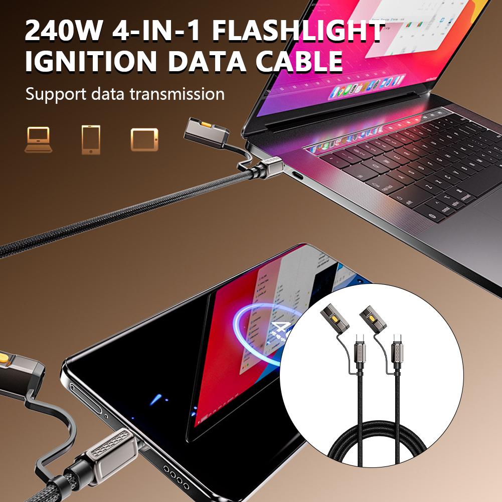 4 In 1 Flashlight Ignition Date Cable Type-C To Type-C Fast Charging Data Transfer Cable With Bright Flashlight Flameless Ignite
