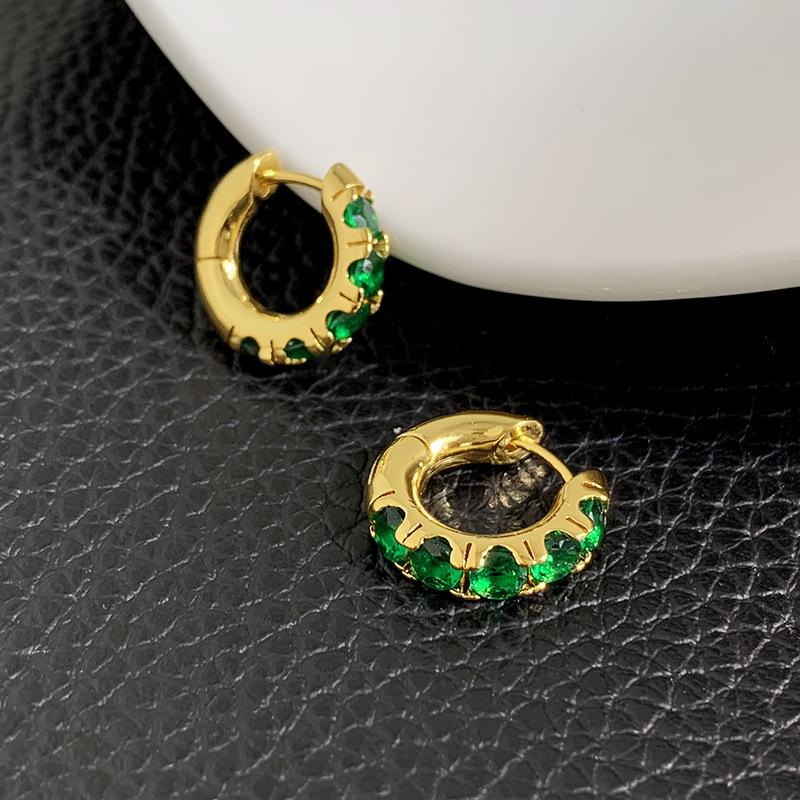 European and American Grandmother Green Crystal Earrings Women's Gold Retro Earrings Ear Buckles Earrings Light Luxury Niche High-end Earrings