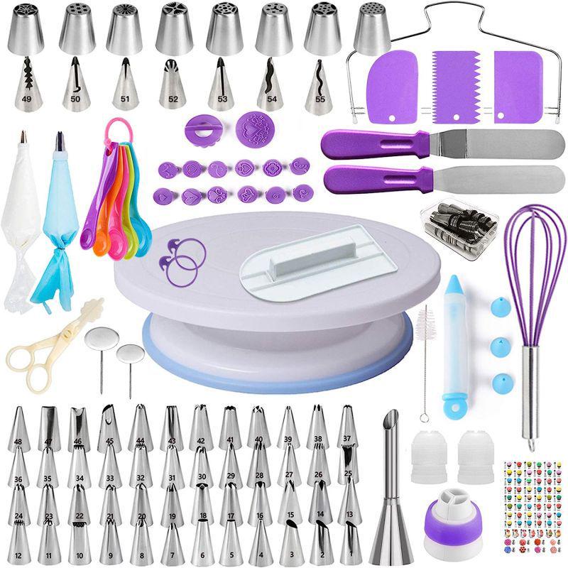 320-Piece Cake Decorating Kit: Turntable, Nozzles, Piping Bags, Scrapers, Spatulas, Muffin Cups
