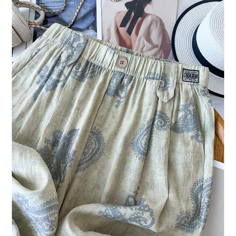 TonLion Women's Retro Paisley Ink Print Wide-Leg Pants