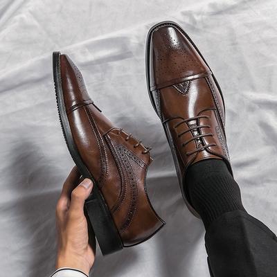 2024 Hot Selling Men's Pointed Carved Block Formal Leather Shoes Fashionable New Men's Lace Up Business Casual Leather Shoes