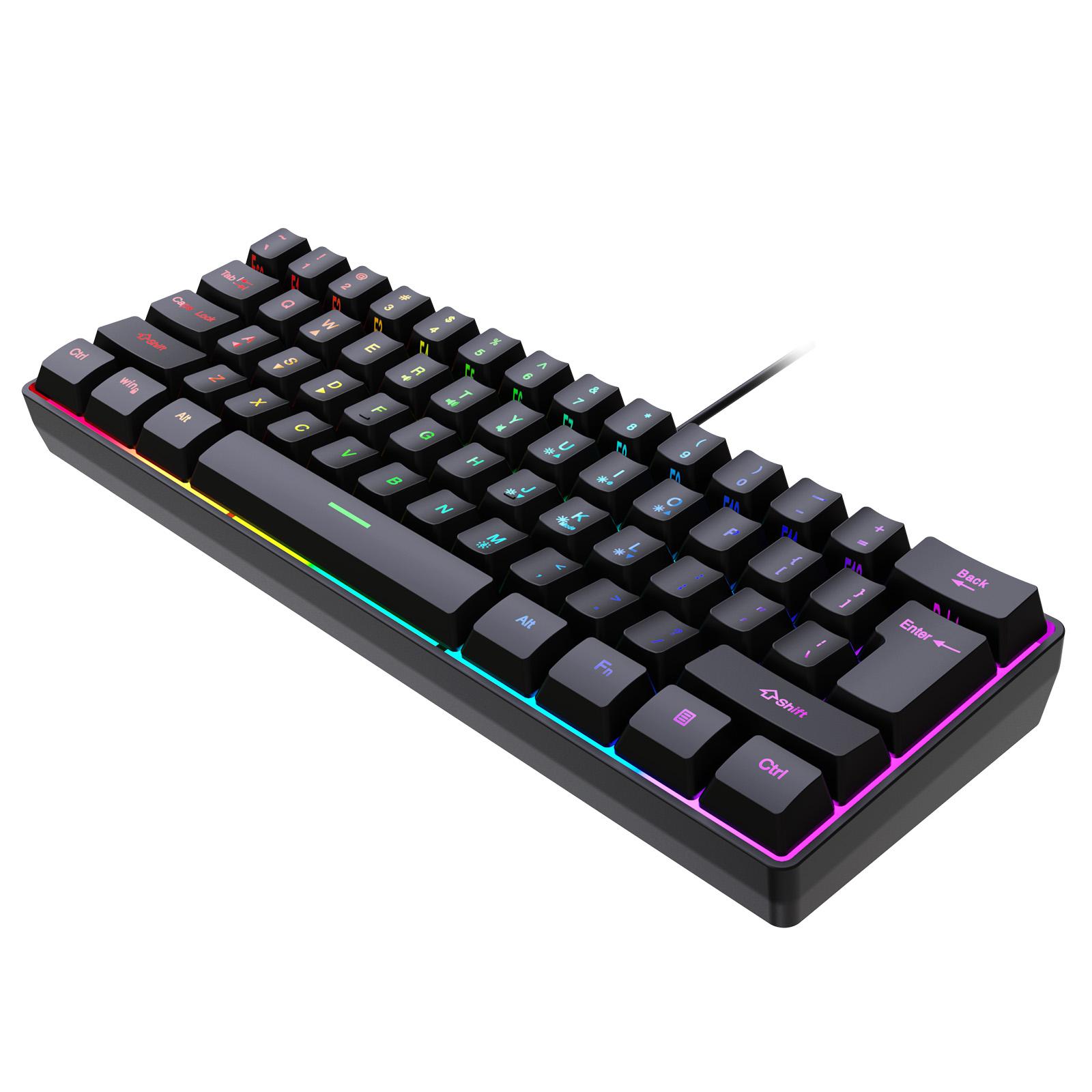 

61 клавиша RGB подсветка 60% проводная игровая клавиатура, эргономичная водонепроницаемая мини компактная 60% механическая клавиатура для ПК чёрный