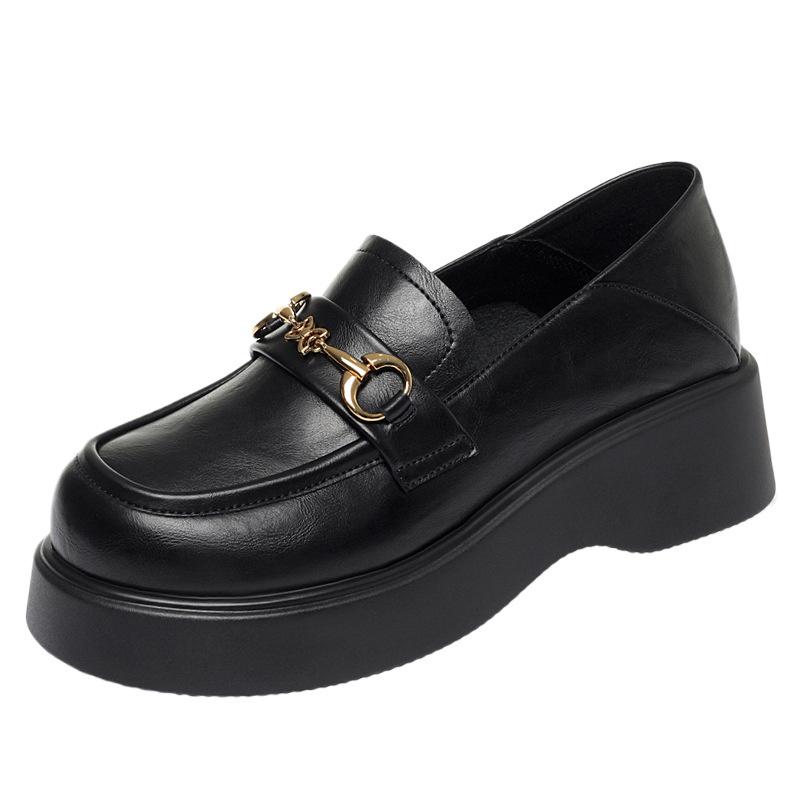 Small Leather Shoes Spring Autumn Sponge Cake Sole Two-Wear Women's Single Shoes With Skirt Thick Sole British Style Loafers