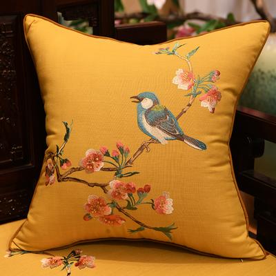 Traditional Flower Bird Embroidered Cushion Cover Backrest Cotton Linen Pillow Cover Sofa Lumbar Pillowcase