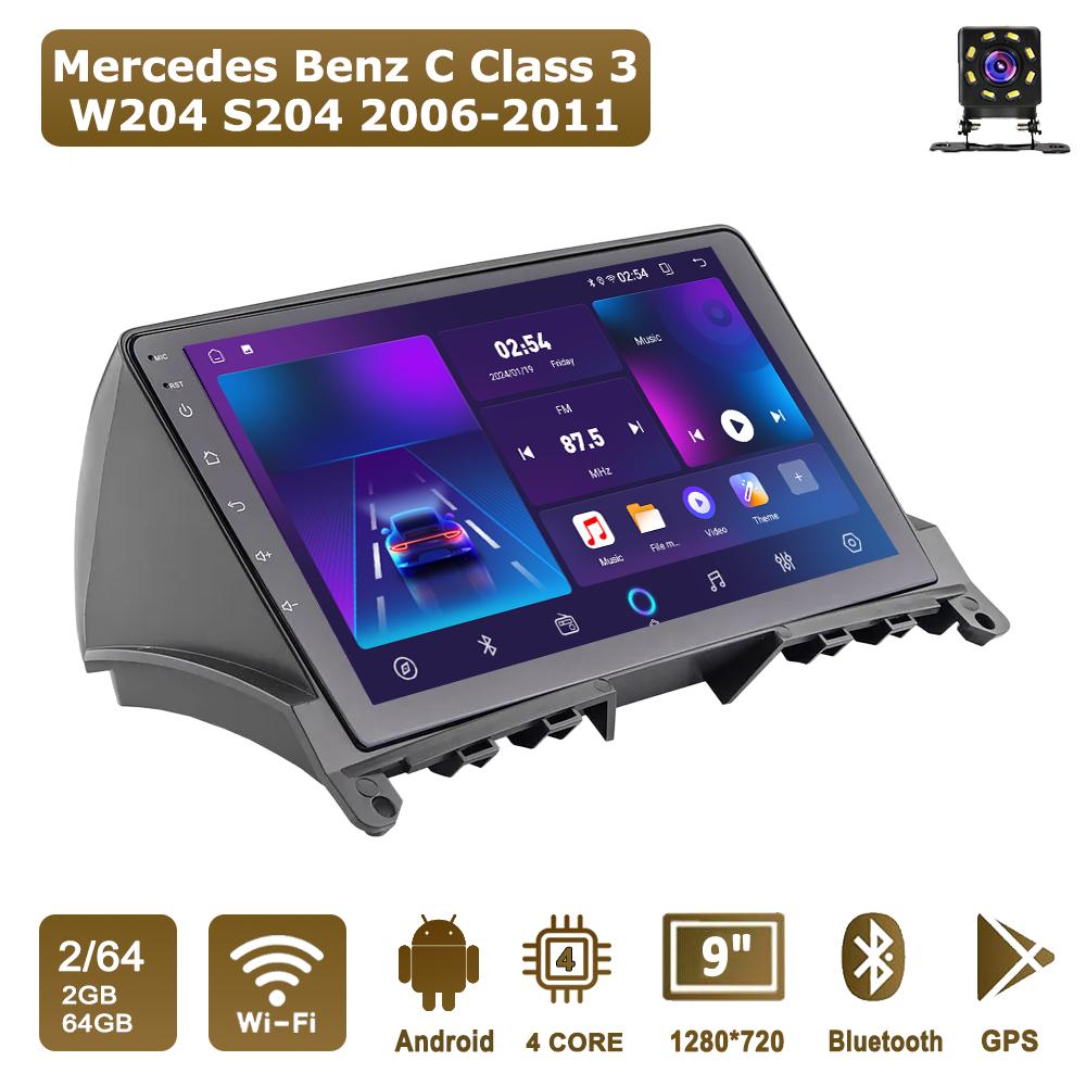 

Android Car-Play Car Radio For Mercedes Benz C Class 3 2006-2011 Multimedia Player Head Unit Stereo GPS Navigation BT WIFI,2+64GB чорний