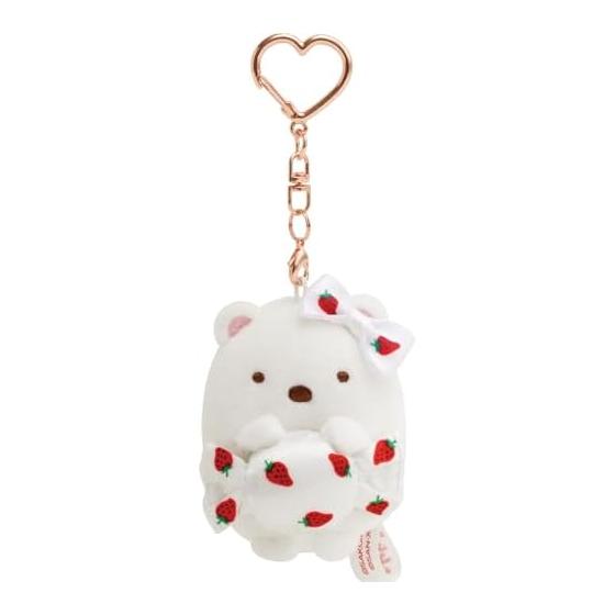 San-X Sumikko Gurashi Sumikko Gurashi x Sakuma Strawberry Milk Candy Hanging Stuffed Toy Polar Bear MO94701 Size: H60 x W50 x D50mm