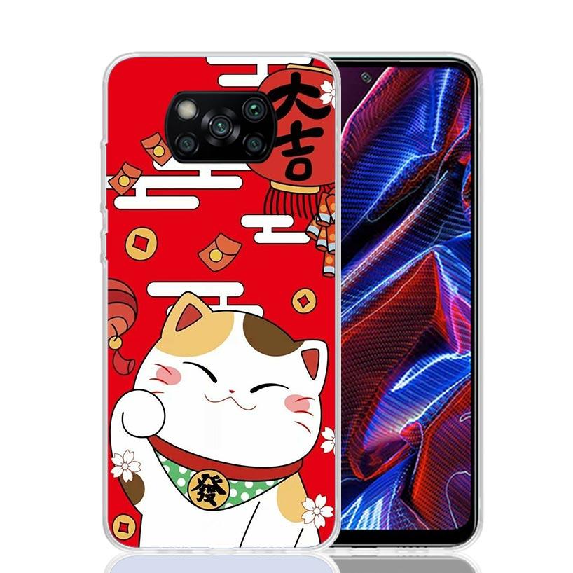 Lucky Cat Maneki Neko Japanese Phone Case For Xiaomi Poco X7 X6 X5 Pro F7 Ultra Redmi 15C 15 13 13C 12 12C 10 10A 10C 9 9A 9C 9T