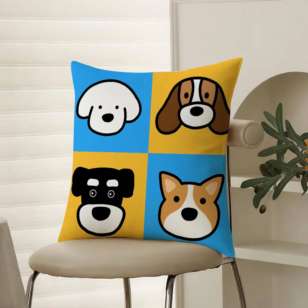 Four-Point Cute Cartoon Dog Pictures Pillow Case Comfort Sofa Bed Silky Elegant Invisible Zipper Decorative Cushion Cover
