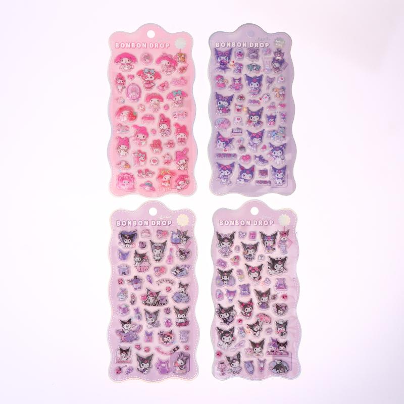 1/4 Sheets Laptop Cell Phone Case Water Cup Computer Luggage Decorative Decals Sanrio Anime Kuromi 3D Relief  Stickers