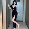 Elegant Women's Velvet One Shoulder Evening Dress Charming Sexy Low Cut Slim Fit Hip-Hugging High-Slit Long Dress Formal Party Cocktail Work Dress