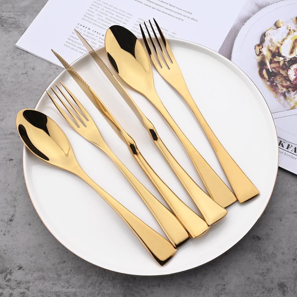 304 Stainless Steel 24Pcs/Set Gold Dinnerware Set Steak Knife Fork Coffee Spoon Cutlery Set Kitchen Tableware Silverware Set