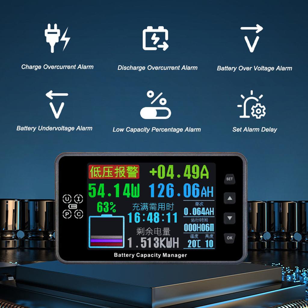 8‑ 0.06‑300A 3.5in Color Display Battery Monitor Battery Capacity Manager for Acid Lithium Ion Ni Me