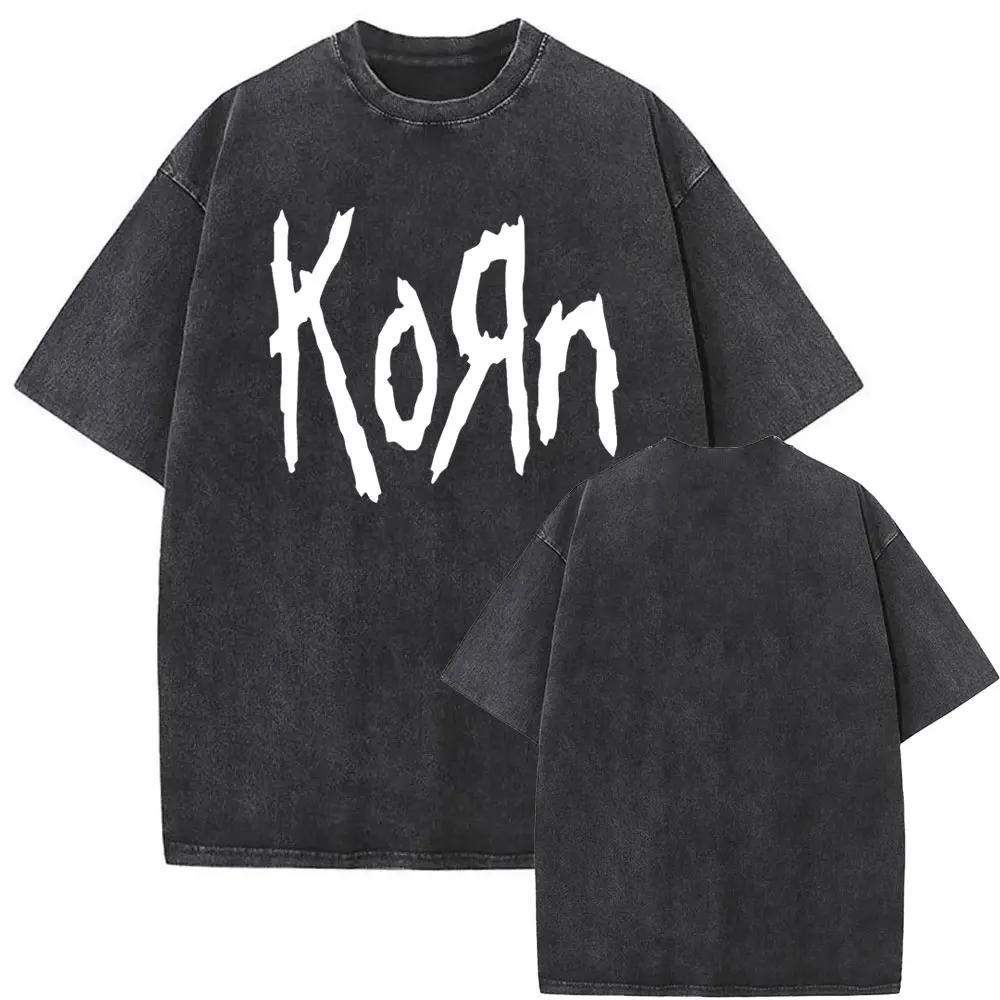 Washed Vintage Rock Band Korn Freak on A Leash Double Sided Print T Shirt Men Gothic Casual Oversized Tees Unisex Summer Tshirt