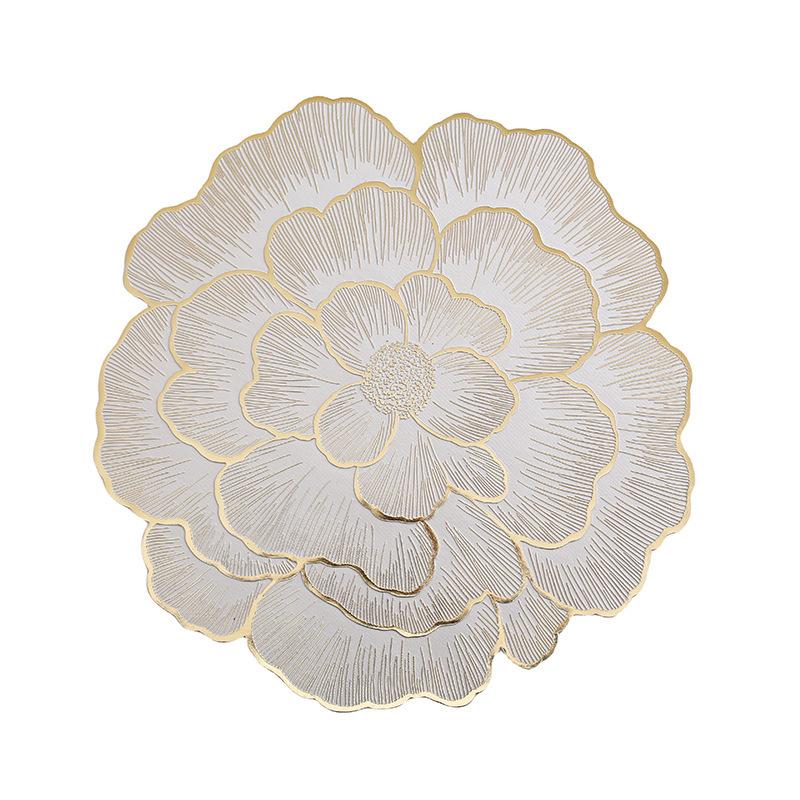 Peony Nordic Style Decorative Bronzing Home Coaster PVC Table Mat Thermal Insulation Non-slip Waterproof Anti-scalding Placemat