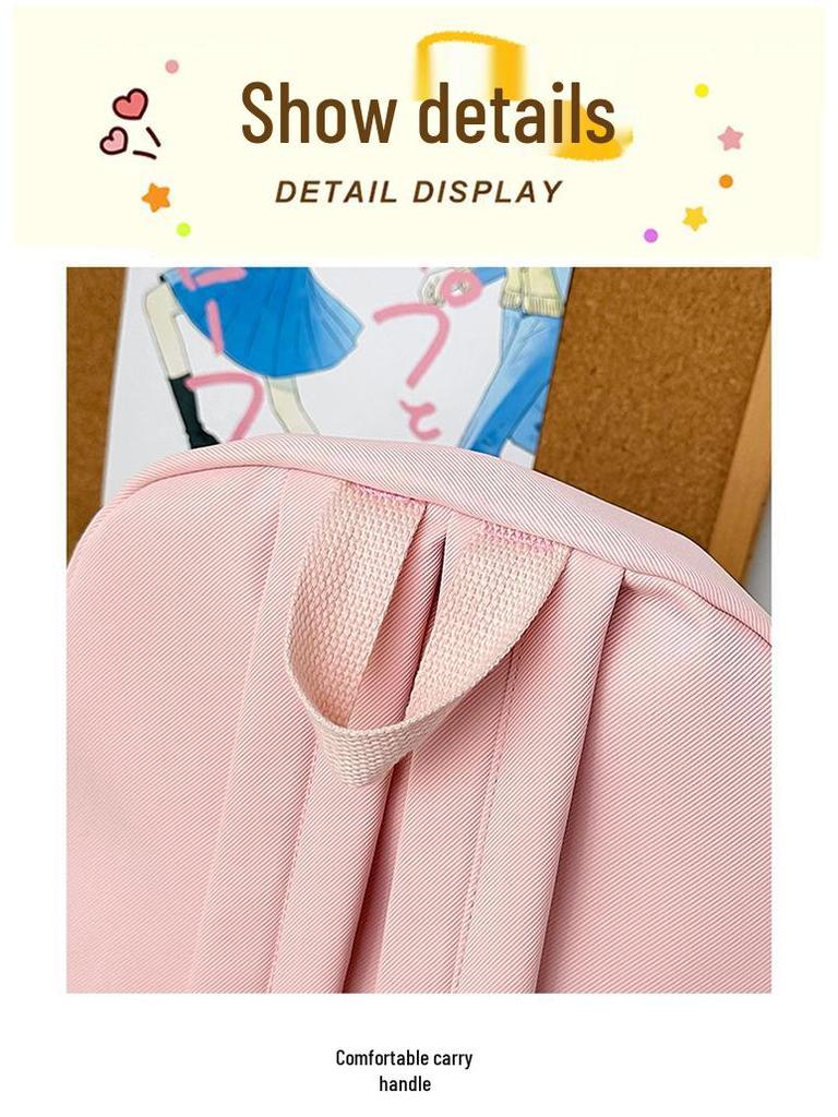 Japanese Anime Style Cute Girl Lightweight Backpack with Large Capacity and High-Value Brooch for Elementary Students