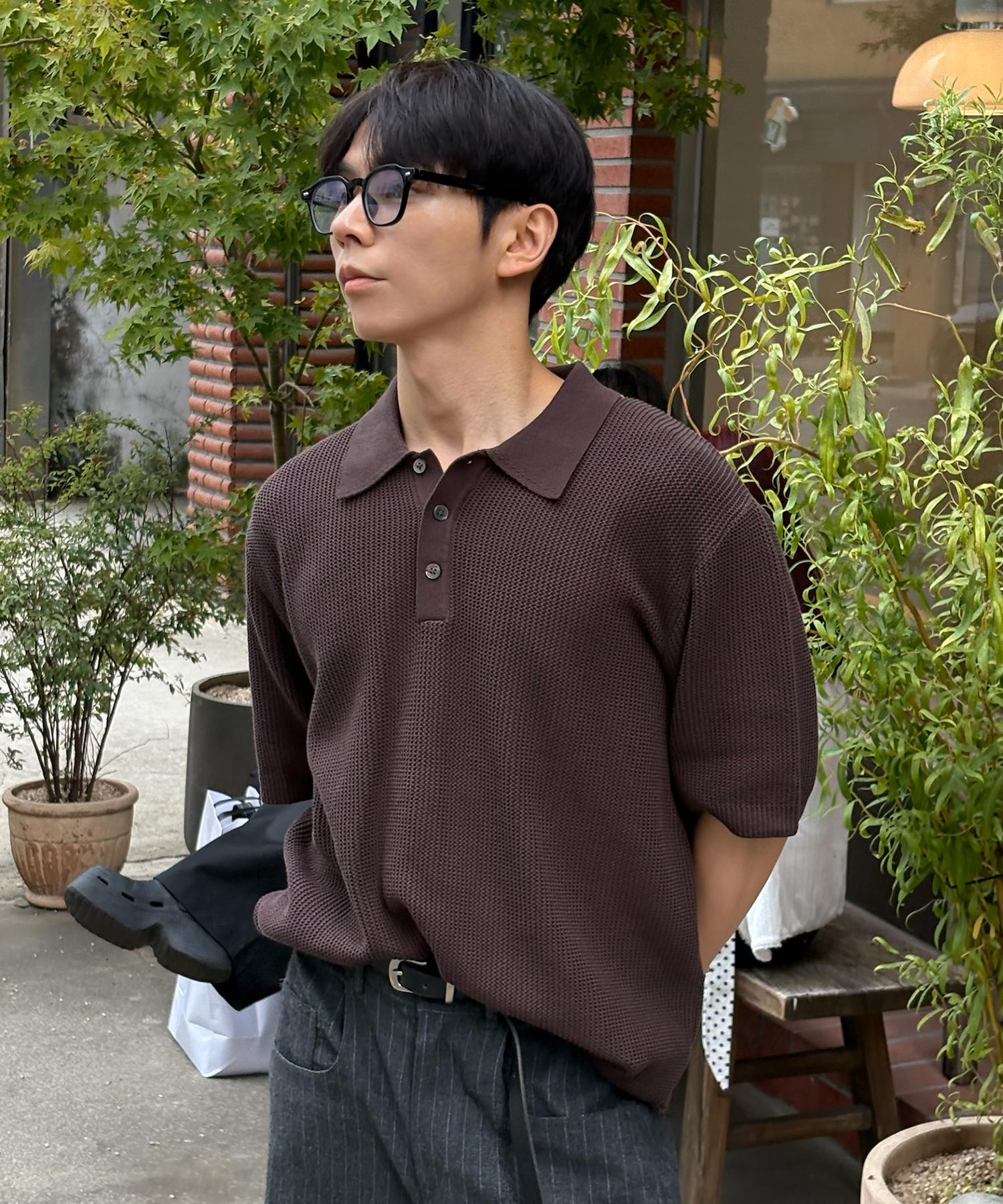 Basic Collared Half Sweater Br Br (Brown) / 95