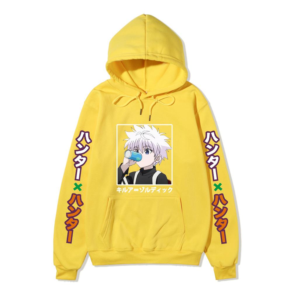 Hunter X Hunter Killua Anime Hoodie Vertical Japanese Letter Print Casual Long Sleeve Pullover Sweatshirt