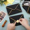 10Pcs A7 Black Envelopes with 10Pcs Golden Stickers for Wedding Birthday Party Invitation Paper Envelopes