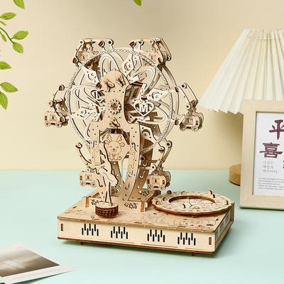 Puzzles 3D de Madera Giratorios para Montar a Mano Rueda de la Fortuna de Princesa Soñadora Caja Musical Octava Modelo Kits Mecánicos Juguetes Decorativos Regalos para Niños