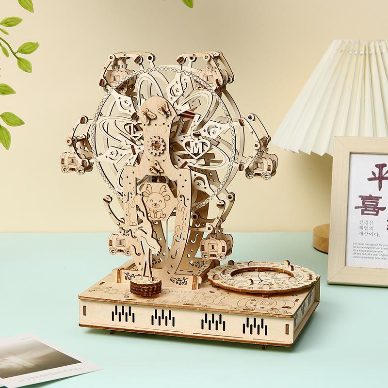 Rotatable DIY 3D Wooden Puzzles Dreamy Princess Ferris Wheel Music Octave Box Model Mechanical Kits Decor Toys Gifts for Kids