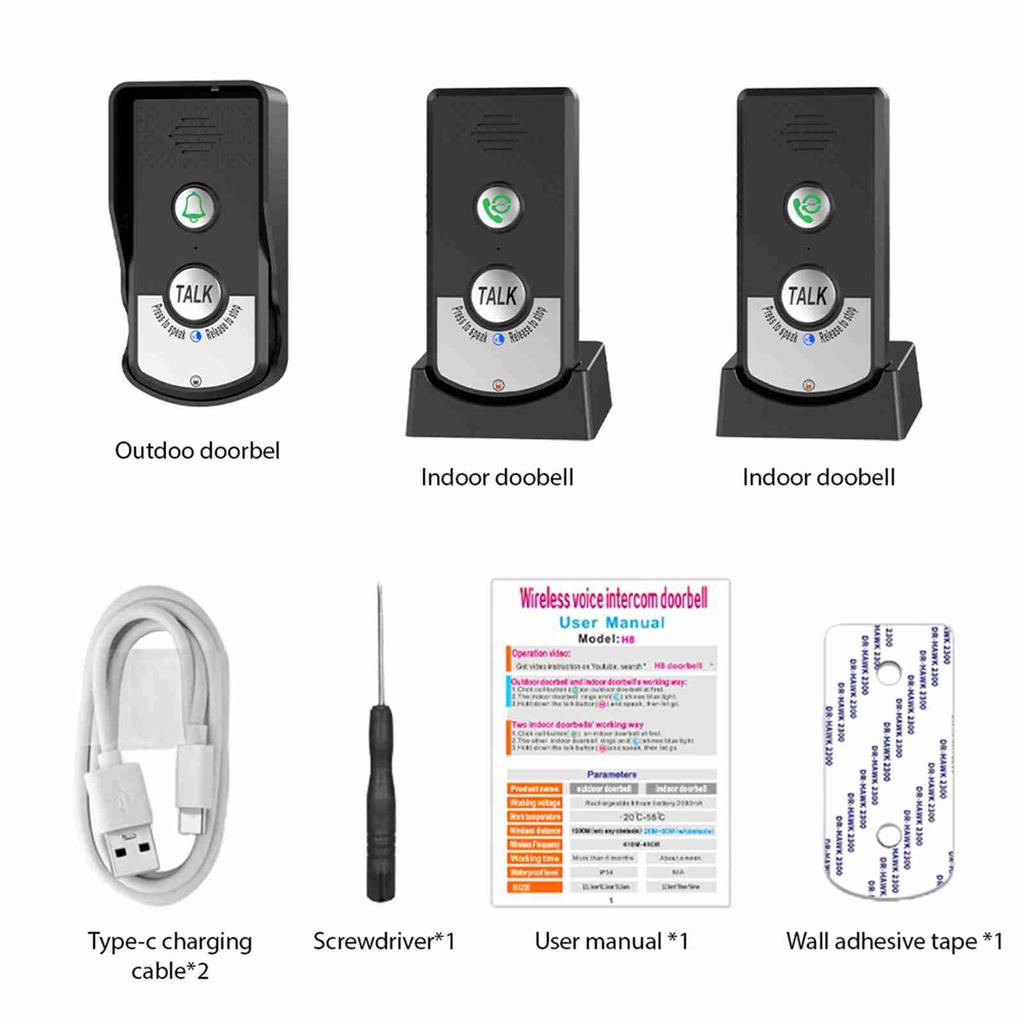 Wireless Doorbell Intercom Rechargeable Smart Intercom Doorbells for Home Real Time 3 Volume Levels 1000m 3280ft Long