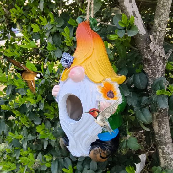 Gnome Statue Bird House Weather-proof Outdoor Garden Yard Hanging Bird House Outside Hummingbird Feeder Decoration