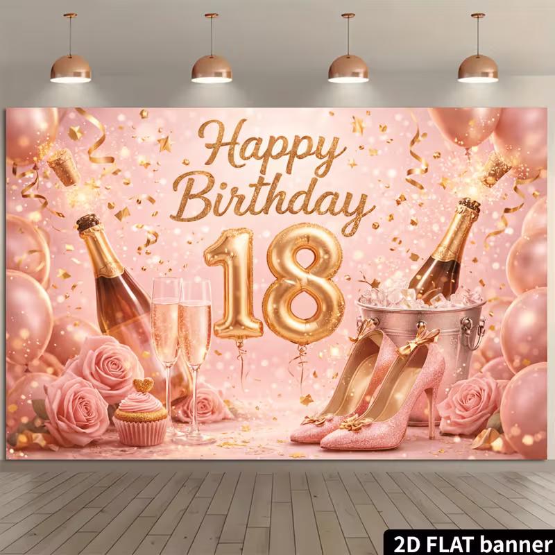 2D Pink Gold 18th Birthday Backdrop Photography Background