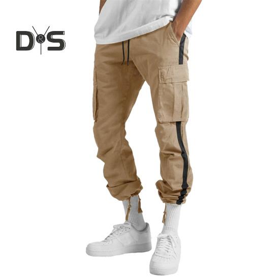 Men Pants with Multi Pockets Drawstring Elastic Waist Wide Leg Loose Cargo Pants Daily Solid Color Sweatpants for Outdoor Hiking Camping