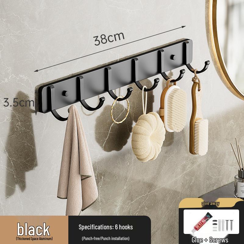 Punch-Free Space Aluminum Wall-Mounted Coat and Hat Hook Hanger for Bathroom