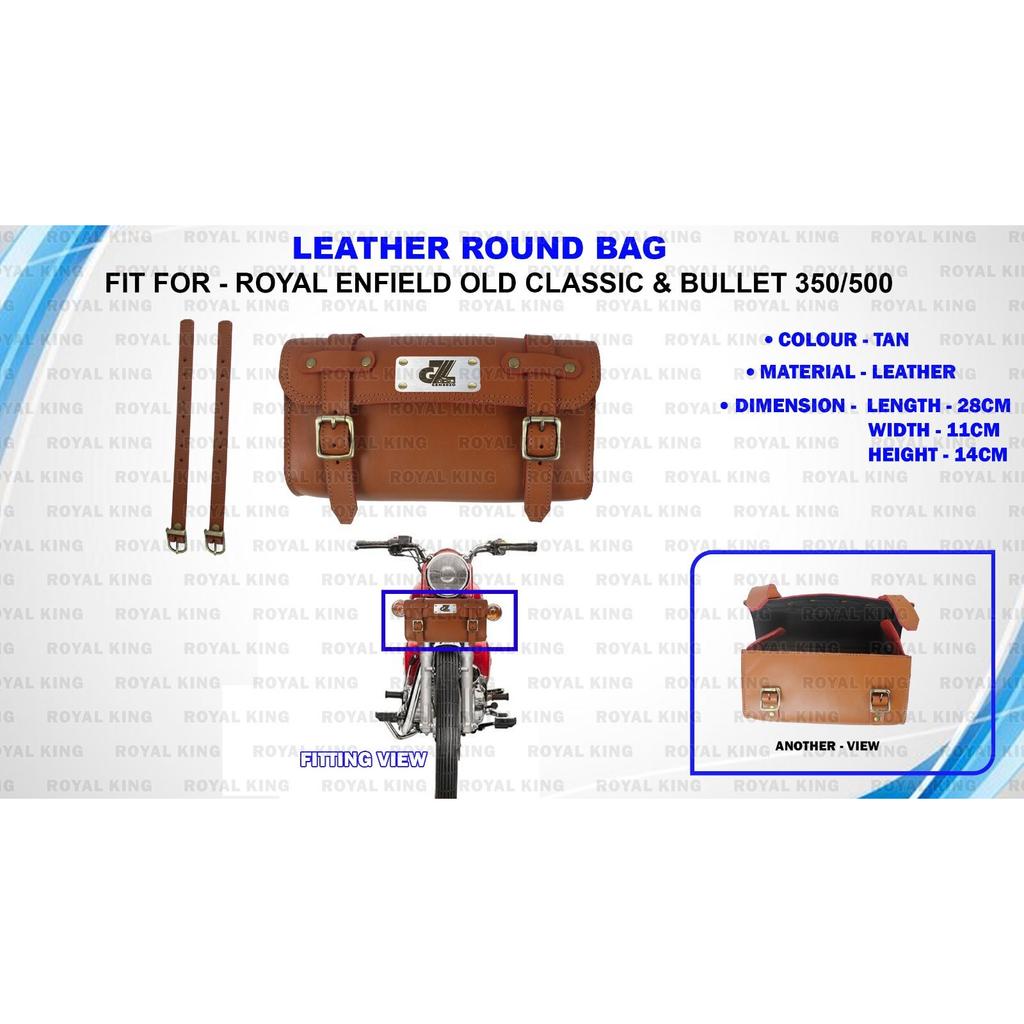 Royal Enfield "Tan Leather Round Bag Fit For Old Classic & Bullet 350/500"