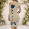 Women Plus Size One Shoulder Cold Shoulder Long Sleeve Printed Chain Strap Cross Hem Bodycon Dress