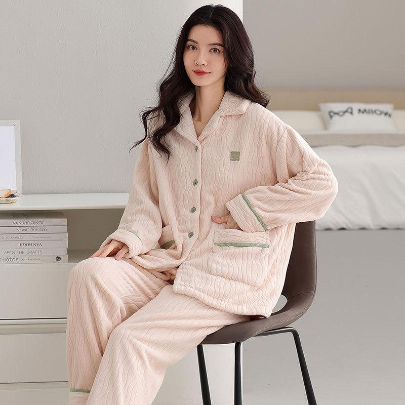 

Пижама женская осенне-зимняя фланелевая утолщенная флисовая теплая коралловый флис осенне-зимний комплект для дома 2XL