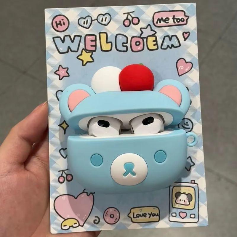 Airpods Case Designed For Airpods 1/2/3/4/Pro/Pro2 Anime Rilakkuma Adorable Cherry Bear Periphery Fashionable Playthings Drop Resistant Silicone Gifts