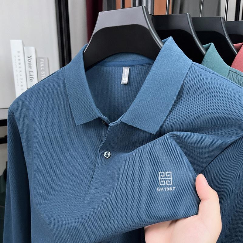 High End Men'S 100% Cotton Long Sleeved Polo Shirt Autumn Fashion Brand Embroidery Design Breathable Golf Sports Top T-Shirt