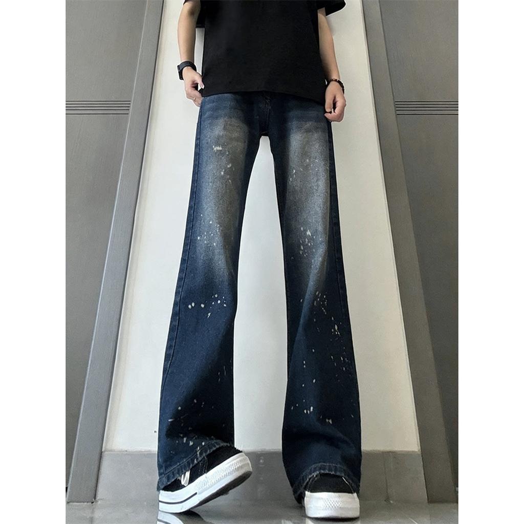 Guochao Paint Point Inkjet Black Gradual Change Jeans Men and Women American High Street Vibe Wind Straight Tube Slightly Pulled Scimitar Pants