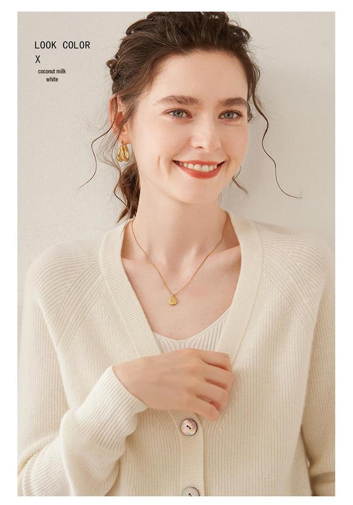 Women's Cashmere V-Neck Knit Cardigan - Warm, Loose, Slimming Sweater for Autumn & Winter