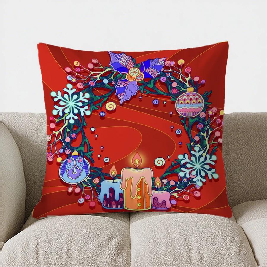 Christmas Decor Pattern Throw Pillow Cover With Short Plush Print For Living Room Sofa Decoration Cushion Cover Pillow Covers