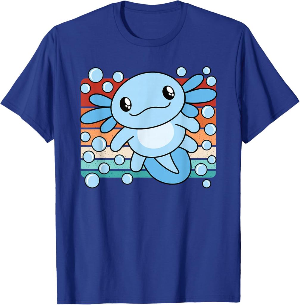 Niedlicher Axolotl Salamander Retro Sonnenuntergang Grafik T-Shirt Weiche Baumwolle Lässiges T-Shirt für Kinder