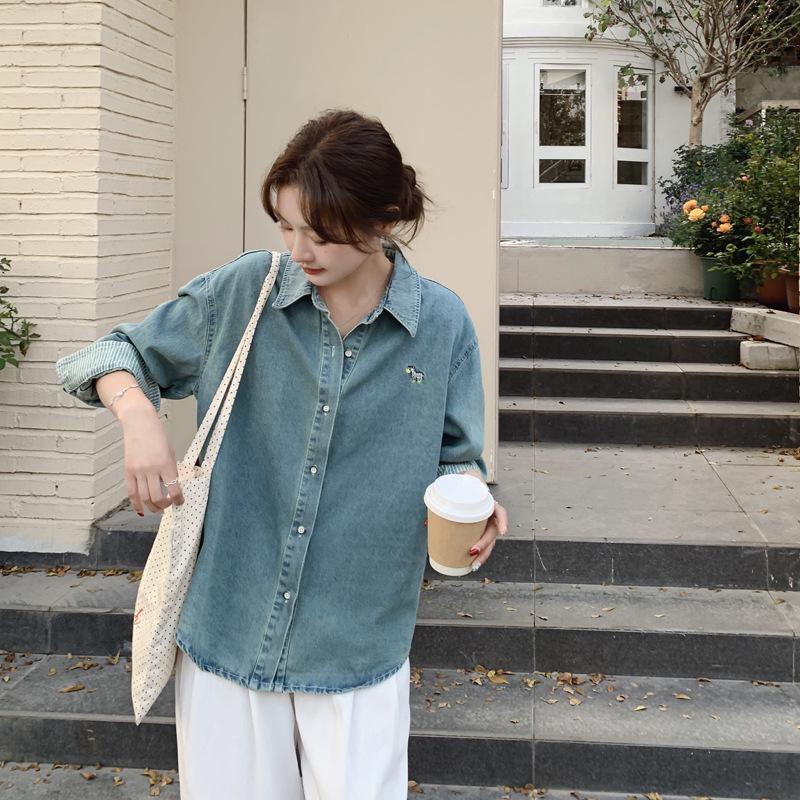 

Spring 2025 Korean Chic Embroidery Puppy Denim Jacket Women LU8978 M (90-110 jin)