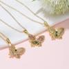 [Deelfel] Women's Gold Butterfly Necklace with Pink, Green, and Purple Colored Stones, Long Chain, Crystal, Fashion Jewelry, Wedding Gift (Black Zirco