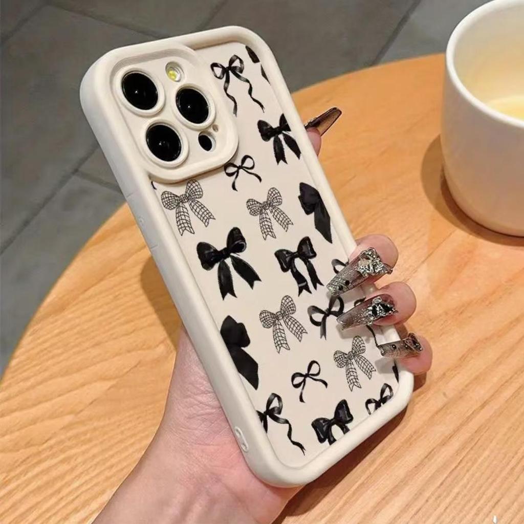 Stylish Black Bowknot Case for Apple 17/16/15 Pro, 14 Pro Max, 13/12/11.