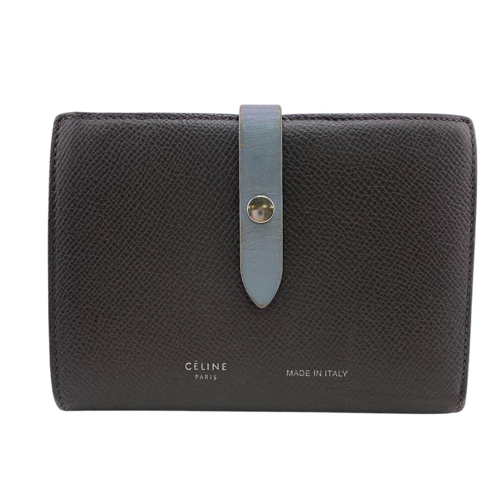 CELINE leather Medium strap wallet Bifold Wallet gray leather Women Used