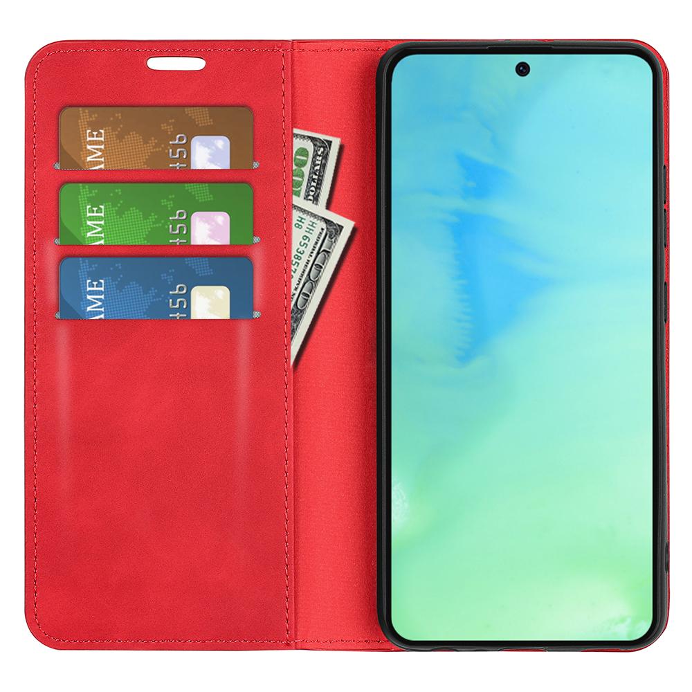 

For Honor X8a 4G Skin-touch Feeling Magnetic Phone Shell PU Leather Stand Wallet Phone Case Red