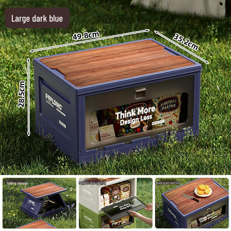 Extra Large Outdoor Storage Box: Side-Opening, Wood Lid, Foldable Camping & Car Trunk Organizer