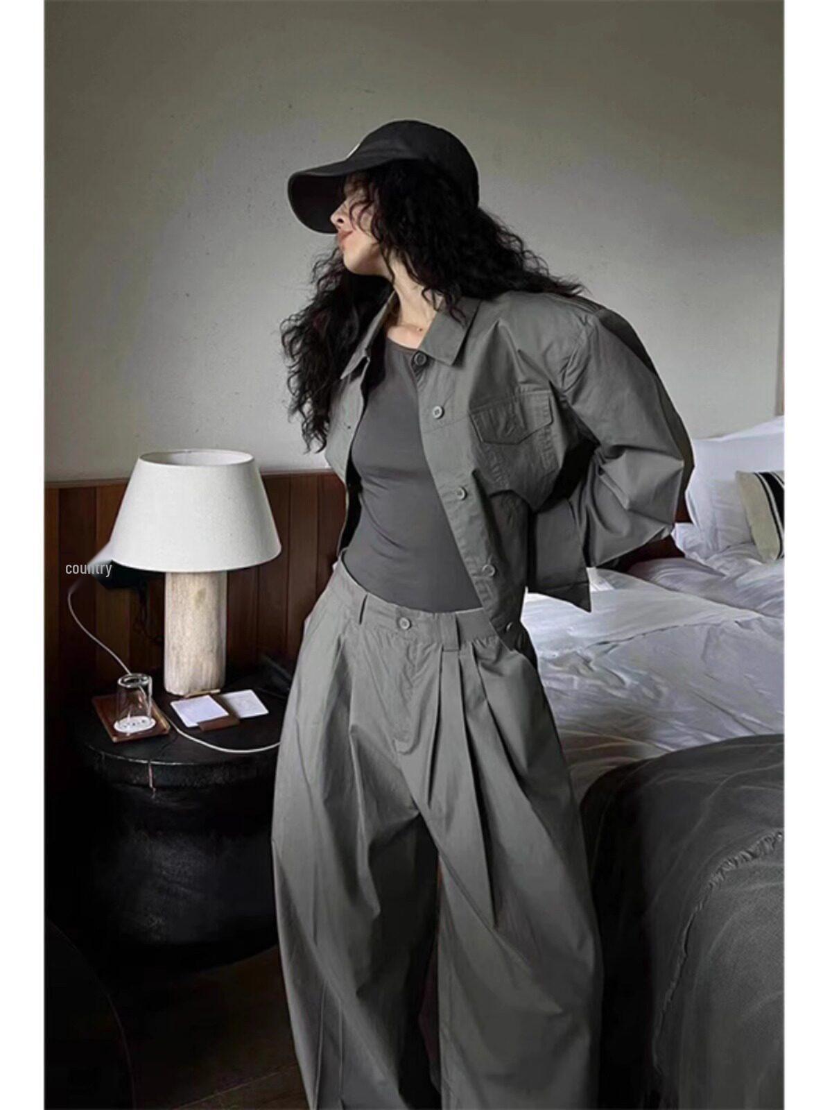 

Women s Early Spring Retro Suit: Casual Street Style Short Sleeve Shirt & Wide Leg Pants Set 2XL (130-145 lbs)