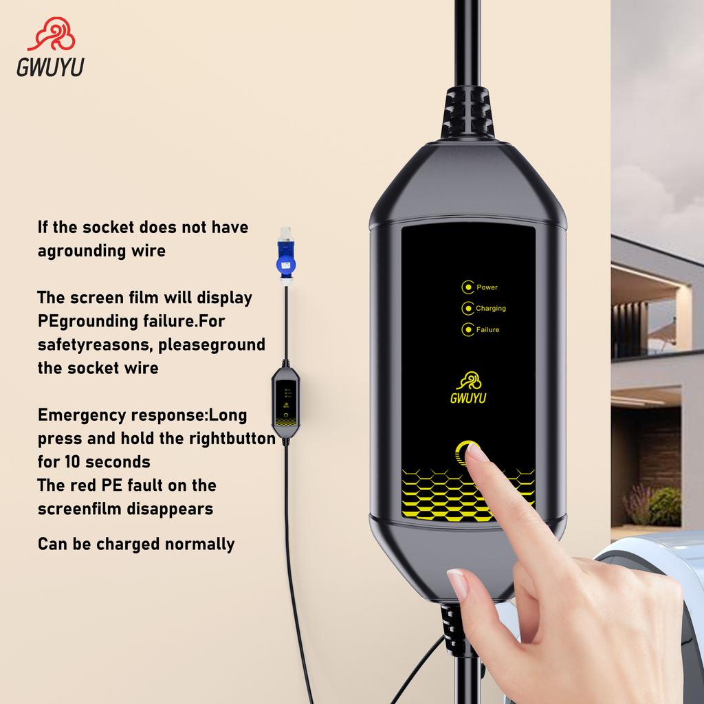 GWUYU Type 2 Car Charger 16A Protable EV Charger 3.5M  Cable Current Car Charging Station Plug and play with indicator light