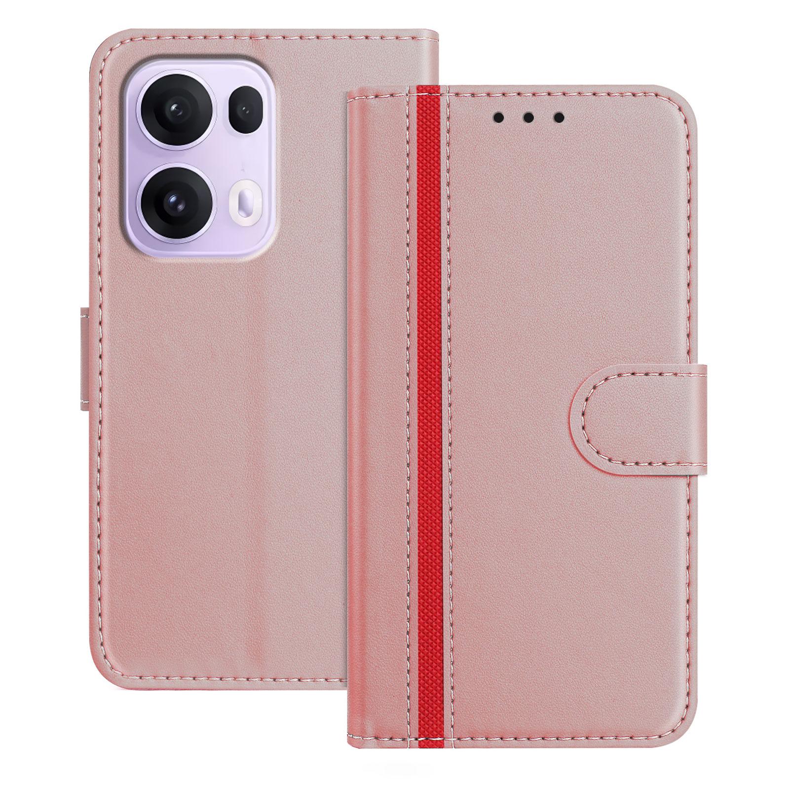 

For Oppo Reno13 Pro 5G Phone Cases Wallet Stand Color Splicing Leather Cover with Magnetic Clasp Rose Gold