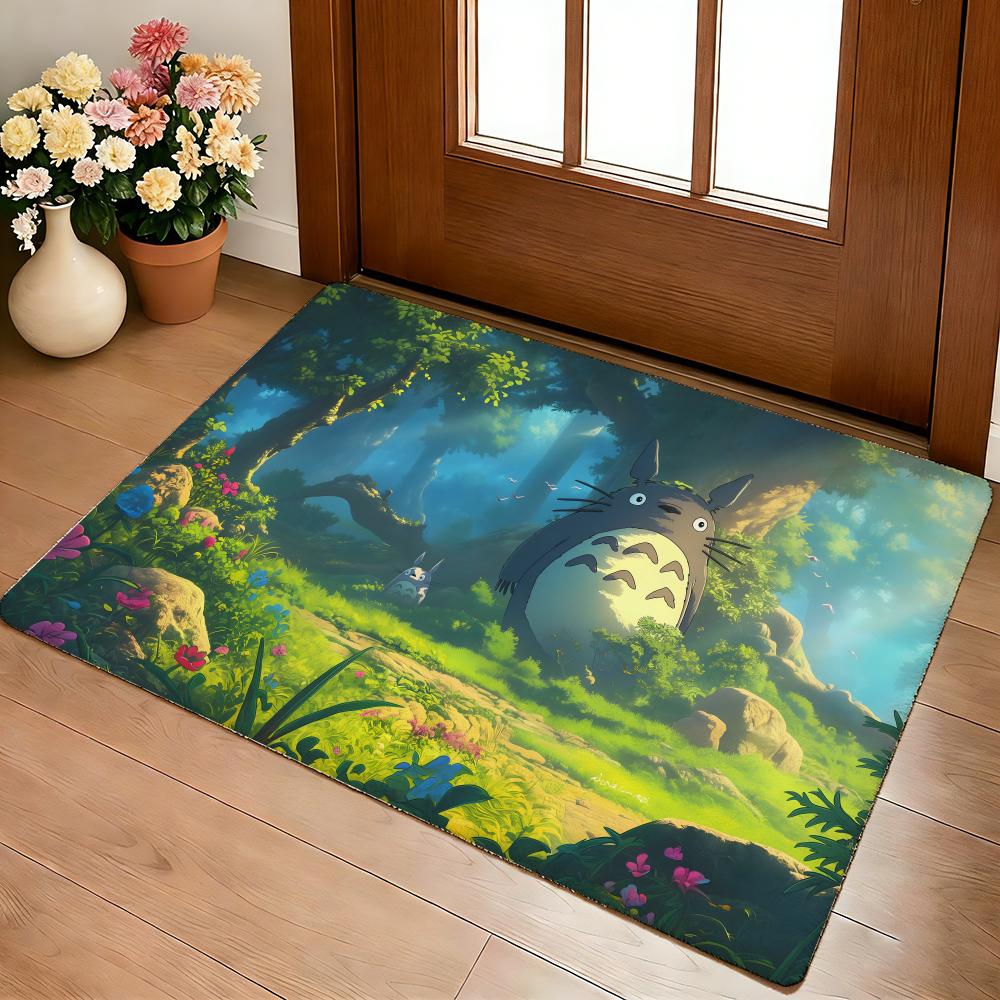 Kwaii Anime T-My Neighbor Totoro Floor Mat Cozy Flannel Soft Thick Non-Slip Mat For Living Room Bedroom Kitchen Decor Rugs