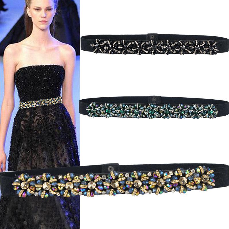 Women's Rhinestone Flower Elastic Waist Belt