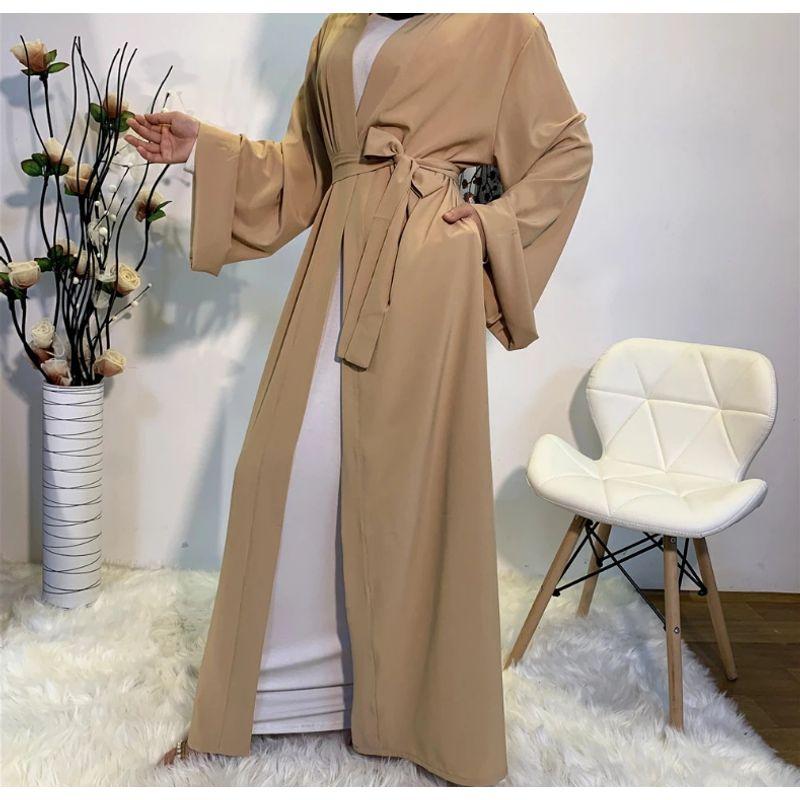2020 New Lace-up plus Size Solid Color Cardigan Robe Dress
